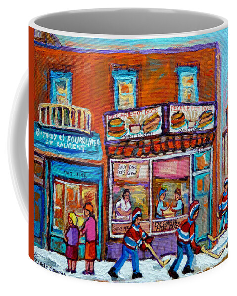 Montreal Coffee Mug featuring the painting Decarie Hot Dog Restaurant Ville St. Laurent Montreal by Carole Spandau