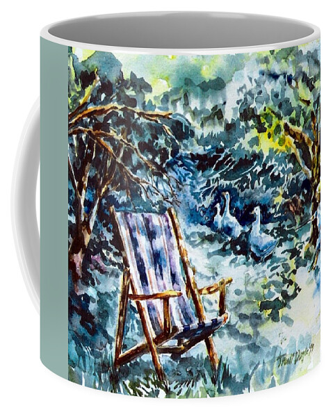 Deckchair Coffee Mug featuring the painting Deckchair in a Summer Garden by Trudi Doyle