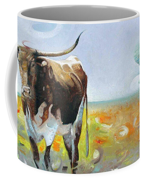 Longhorns Coffee Mug featuring the painting Deep in the Heart of Texas by T S Carson