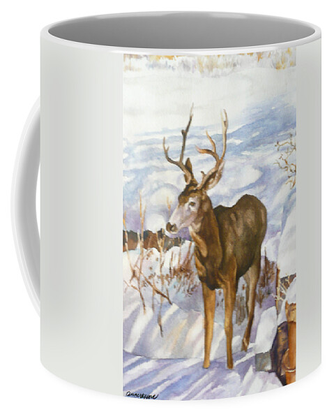 Deer Painting Coffee Mug featuring the painting Deer at Bob's House by Anne Gifford