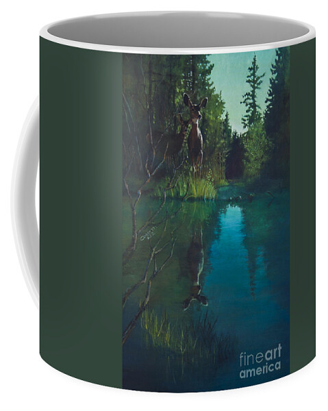 Mule Deer Coffee Mug featuring the painting Deer crossing by Robert Corsetti