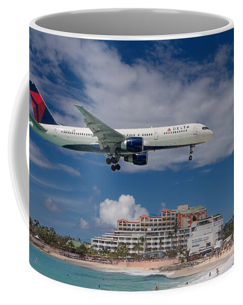 Delta Coffee Mug featuring the photograph Delta Air LInes landing at St. Maarten by David Gleeson