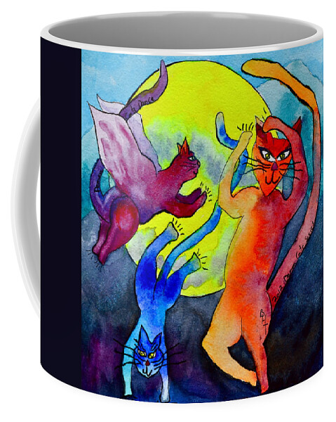 Demon Cats Coffee Mug featuring the painting Demon Cats Dance by the Light of the Moon by Beverley Harper Tinsley