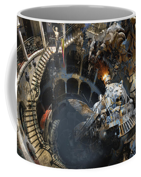 Spiral Stairs Coffee Mug featuring the digital art Derailment or Train of Thought by George Grie