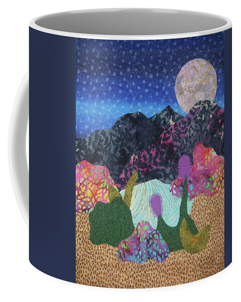 Abstract Art Quilt Coffee Mug featuring the tapestry - textile Desert Dreaming by Ellen Levinson