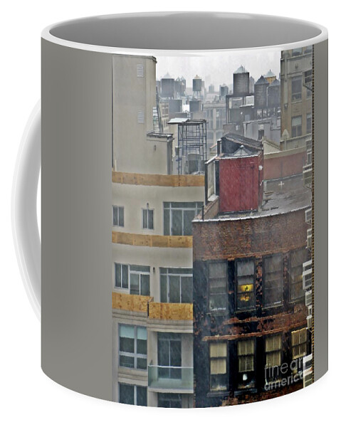 Water Tower Coffee Mug featuring the photograph Desk Lamp Through Lit Window by Lilliana Mendez