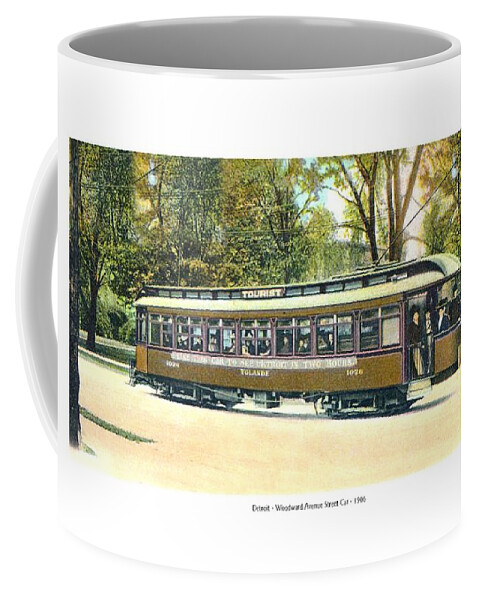 Woodward Coffee Mug featuring the digital art Detroit - Woodward Avenue Streetcar - 1910 by John Madison