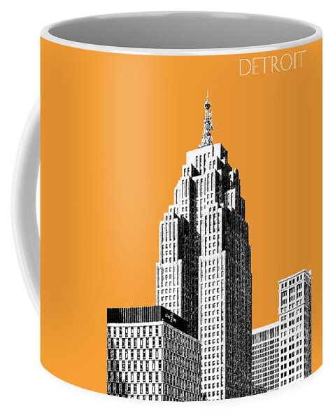 Detroit Coffee Mug featuring the digital art Detroit Skyline 2 - Orange by DB Artist