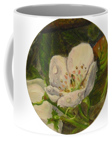 Pear Coffee Mug featuring the painting Dew of Pear's Blooms by Nicole Angell