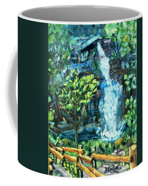 Water Tree Rock Path Pool Mountain Creek Nature Hike Coffee Mug featuring the painting Dingman Falls Eastern Pennsylvania by Michael Daniels