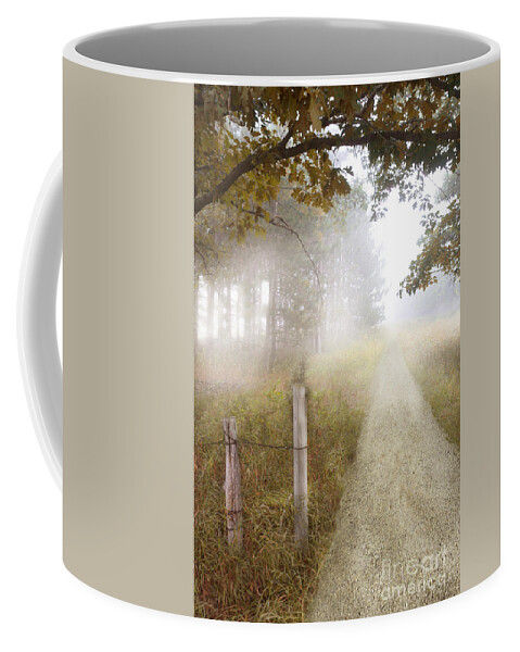 Outside Coffee Mug featuring the photograph Dirt Road in Fog by Jill Battaglia