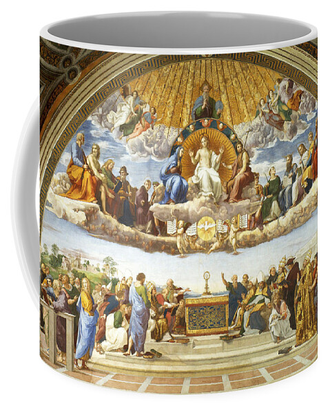 Disputation Of Holy Sacrament Coffee Mug featuring the painting Disputation of Holy Sacrament. by Raphael