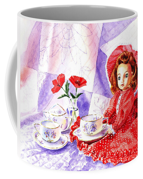 Doll Coffee Mug featuring the painting Doll At The Tea Party by Irina Sztukowski