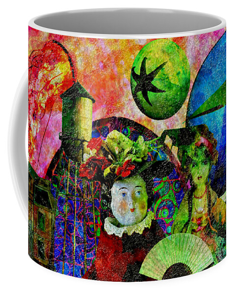 Creepy Abstract Art Coffee Mug featuring the mixed media Doll House Day Trip by Ally White