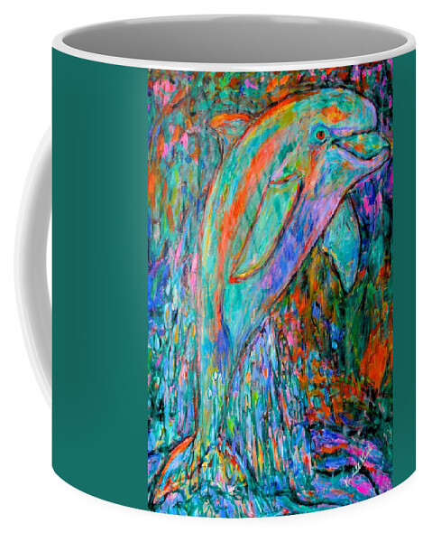 Dolphin Coffee Mug featuring the painting Dolphin Dance by Kendall Kessler