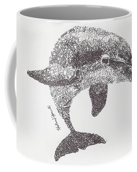 Dolphin Swimming Coffee Mug featuring the drawing Dolphin by Michael Volpicelli