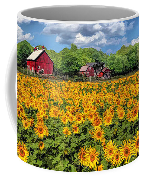 Door County Coffee Mug featuring the painting Door County Field of Sunflowers Panorama by Christopher Arndt