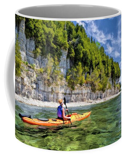 Door County Coffee Mug featuring the painting Door County Kayaking Around Rock Island State Park by Christopher Arndt