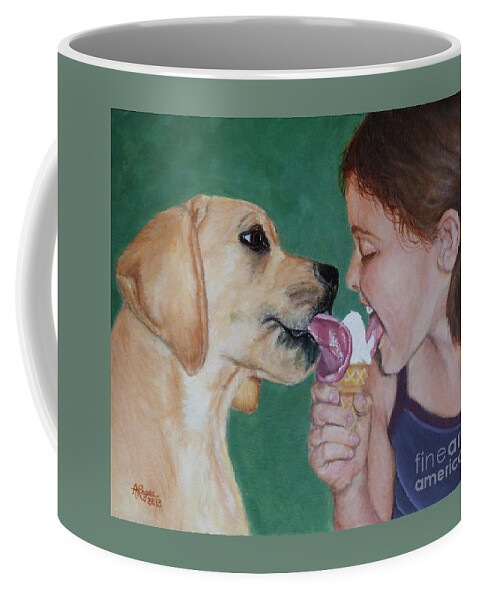 Dog Coffee Mug featuring the painting Double Dip - Ice Cream for Two by Amy Reges