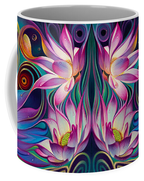 Lotus Coffee Mug featuring the painting Double Floral Fantasy 2 by Ricardo Chavez-Mendez