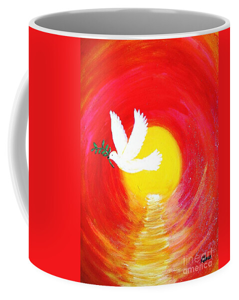 Heaven Coffee Mug featuring the painting Dove of Peace by Karen Jane Jones