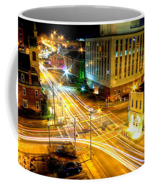 Parkersburg Coffee Mug featuring the photograph Downtown Avery Street At Night by Jonny D