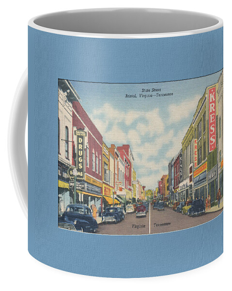 Vintage Postcard Coffee Mug featuring the digital art Downtown Bristol Va TN 1940's by Denise Beverly