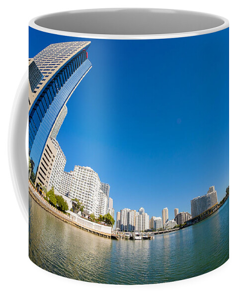 Architecture Coffee Mug featuring the photograph Downtown Miami Bay Fisheye by Raul Rodriguez
