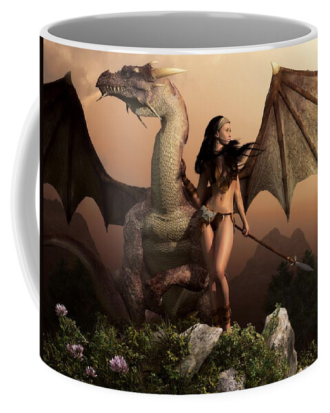 Dragon Coffee Mug featuring the digital art Dragon and Druidess by Kaylee Mason