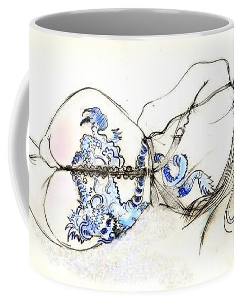 Nude Coffee Mug featuring the painting Dragon Girl by Carolyn Weltman
