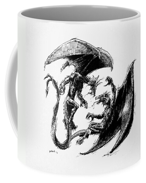 Dragon Coffee Mug featuring the drawing Dragon Love by Glenn Pollard