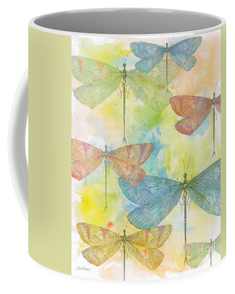 Dragonfly Coffee Mug featuring the painting Dragonflies on Watercolor by Jean Plout