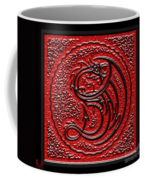 Dragon Coffee Mug featuring the drawing Dragonslayer Logo Txx2red by Dale Crum