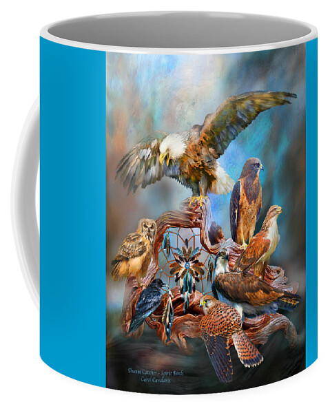Carol Cavalaris Coffee Mug featuring the mixed media Dream Catcher - Spirit Birds by Carol Cavalaris