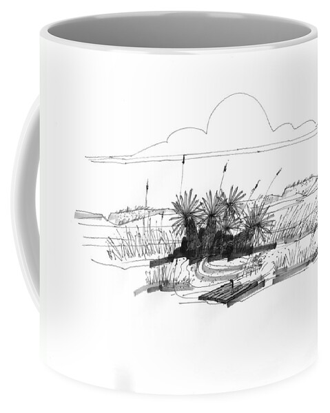 Driftwood Coffee Mug featuring the drawing Drift Wood and Yucca Plants by Richard Wambach