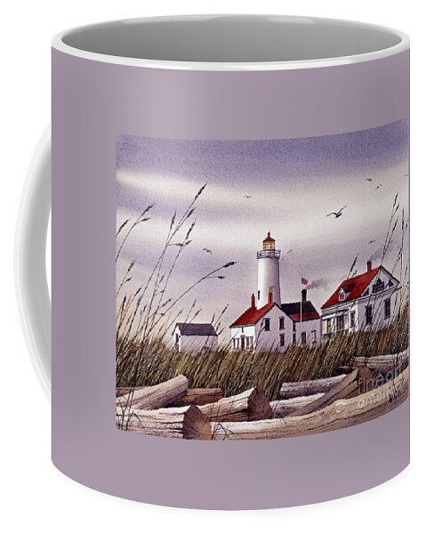 Lighthouse Fine Art Prints Coffee Mug featuring the painting Dungeness Lighthouse by James Williamson