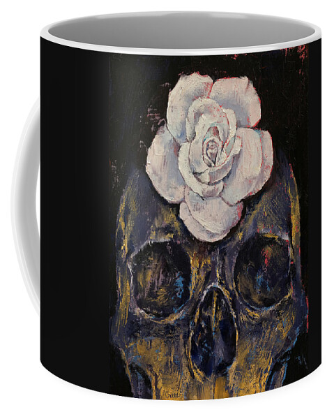 Skull Coffee Mug featuring the painting White Rose by Michael Creese
