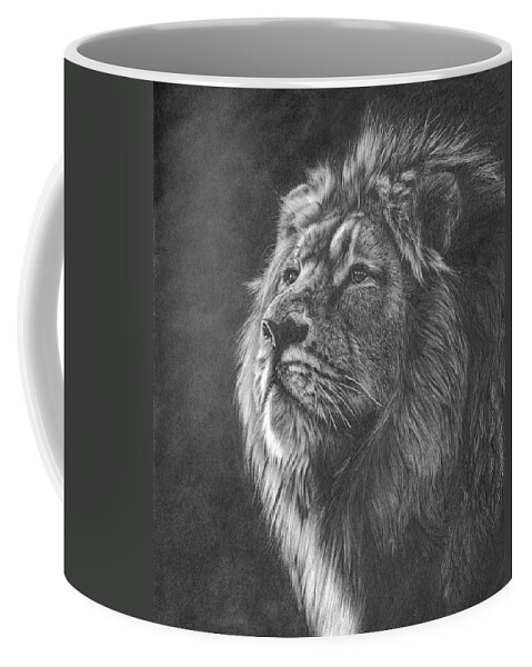 Lion Coffee Mug featuring the drawing Dying Light by Peter Williams