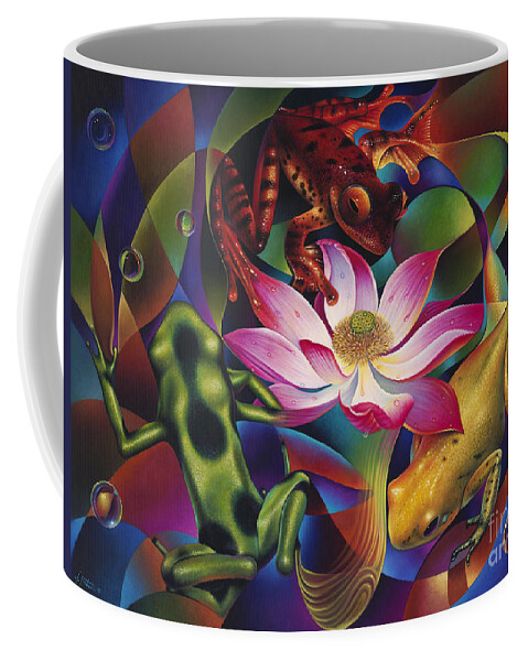 Lily Coffee Mug featuring the painting Dynamic Frogs by Ricardo Chavez-Mendez