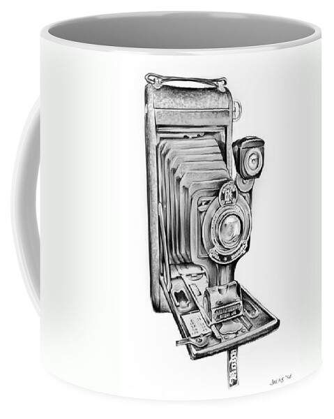 Kodak Camera Coffee Mug featuring the drawing Early Kodak Camera by Greg Joens