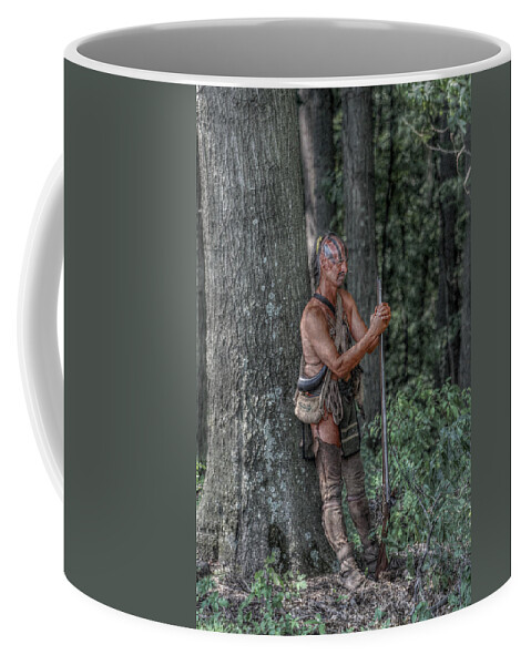 Warrior Coffee Mug featuring the digital art Eastern Woodlands Indian at rest by Randy Steele