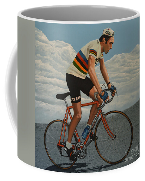 Eddy Merckx Coffee Mug featuring the painting Eddy Merckx by Paul Meijering