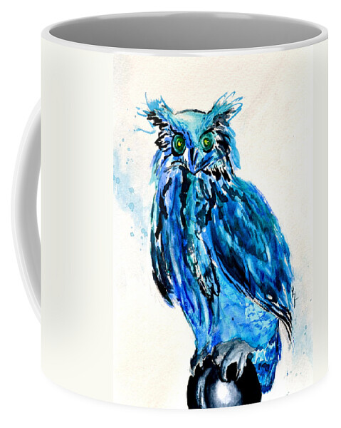 Electric Blue Owl Coffee Mug featuring the painting Electric Blue Owl by Beverley Harper Tinsley