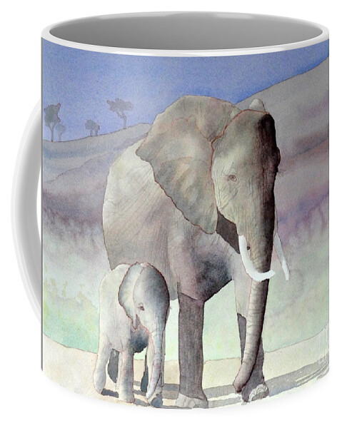 Landscape Coffee Mug featuring the painting Elephant Family by Laurel Best