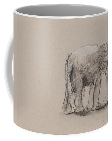 Elephant Charcoal Study On Paper By Sally Doyle-kopriva. Coffee Mug featuring the drawing Elephant Charcoal Study #1 by Greg Kopriva