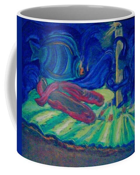 Surreal Coffee Mug featuring the pastel Elf and His Magical Slippers by Suzanne Berthier