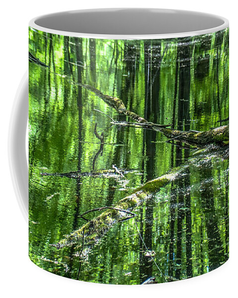 Opticalplaygroundbympray Coffee Mug featuring the photograph Emerald Reflections by Optical Playground By MP Ray