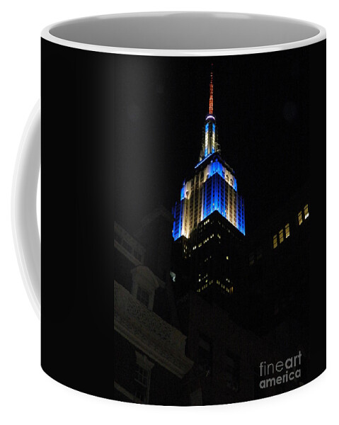 Empire State Building At Night Coffee Mug featuring the photograph Empire State Building At Night by Emmy Vickers