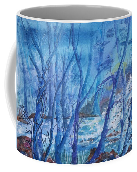 Waterfall Coffee Mug featuring the painting Enchanted Forest by Ellen Levinson