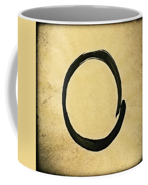 Enso Coffee Mug featuring the painting Enso #4 - Zen Circle Abstract Sand and Black by Marianna Mills
